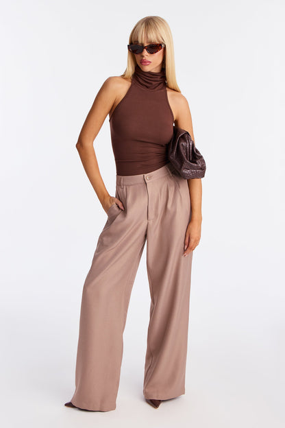 Rene Wide Leg Trouser Pant 32″ - Taupe