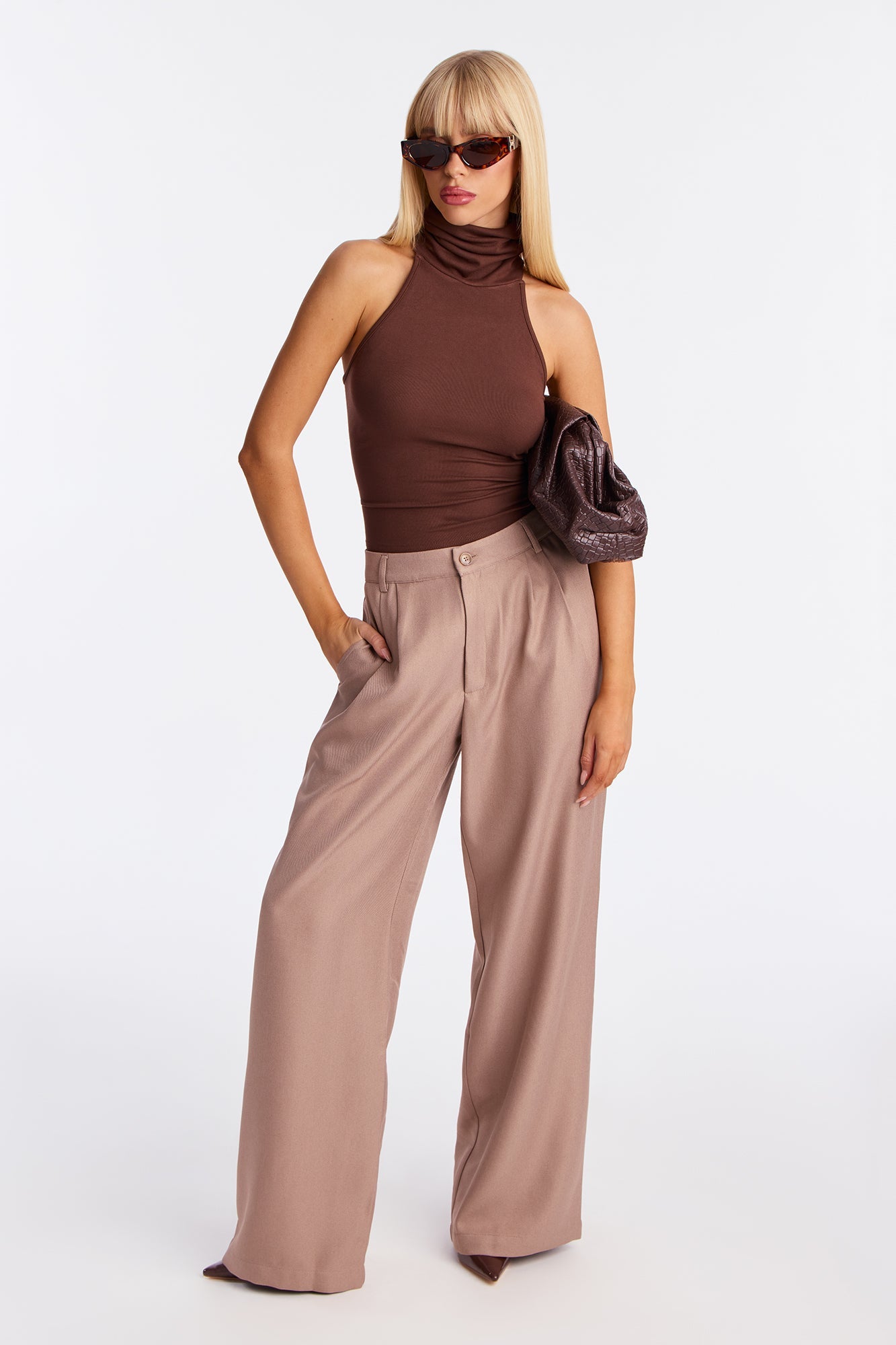 Rene Wide Leg Trouser Pant 32″ - Taupe