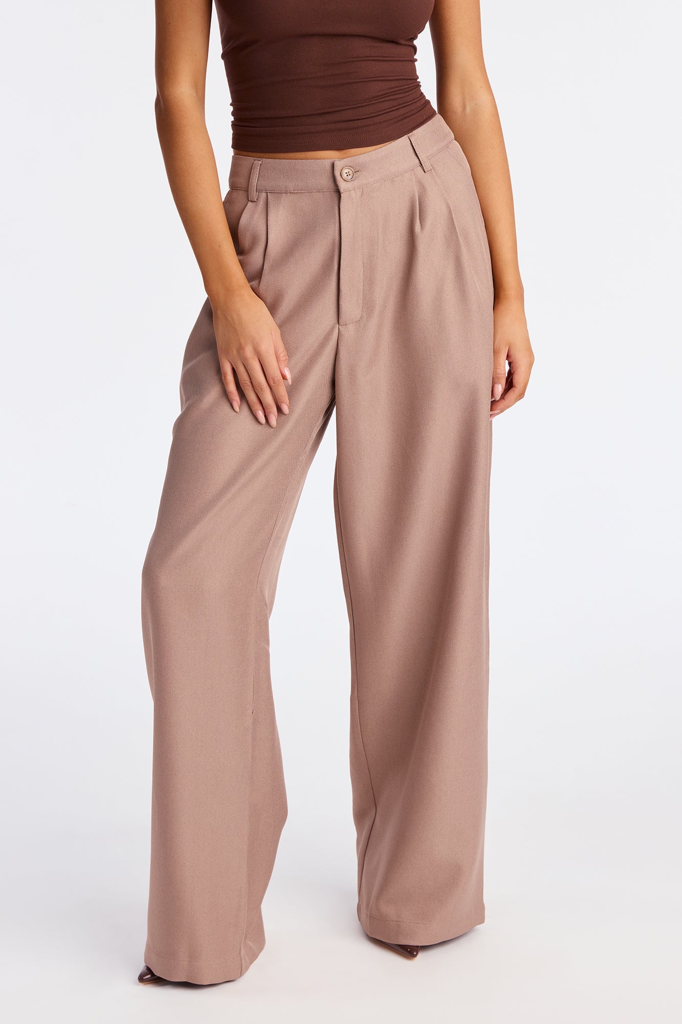 Rene Wide Leg Trouser Pant 32″ - Taupe