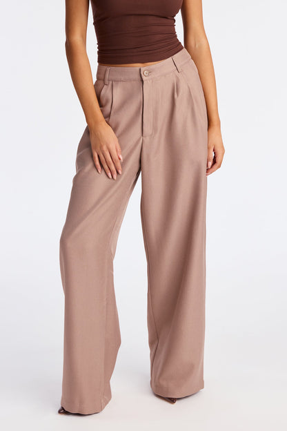 Rene Wide Leg Trouser Pant 32″ - Taupe