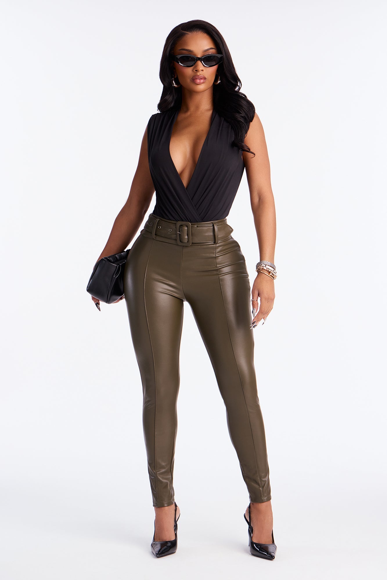 GNO Faux Leather Skinny Pant - Olive