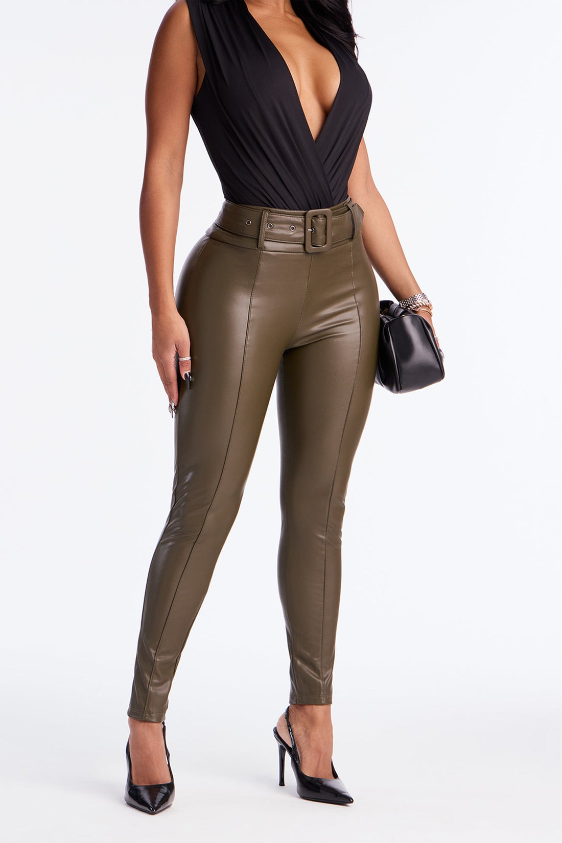 GNO Faux Leather Skinny Pant - Olive