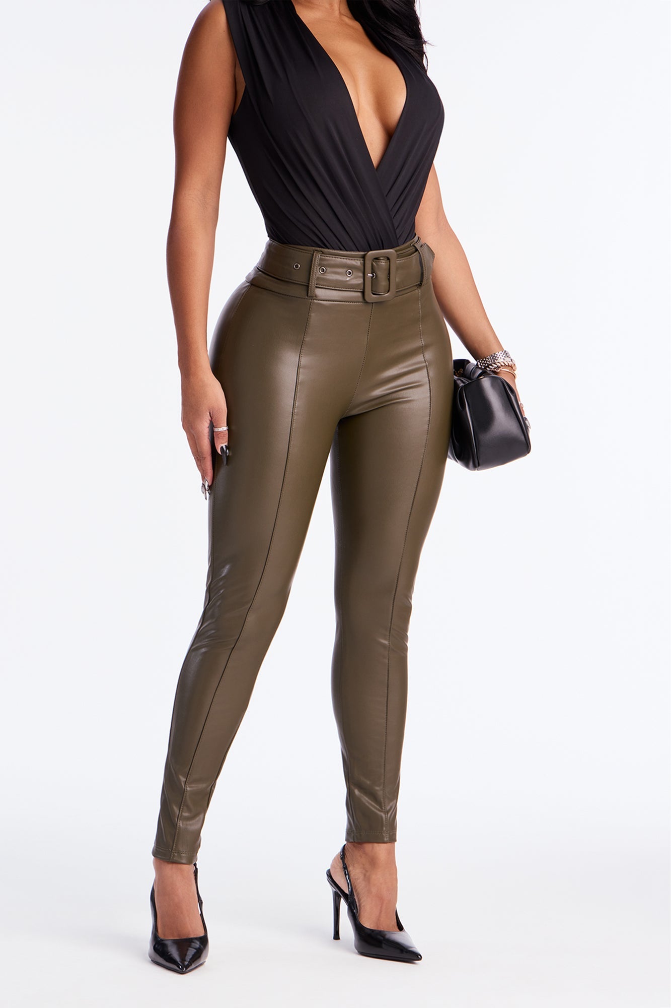 GNO Faux Leather Skinny Pant - Olive