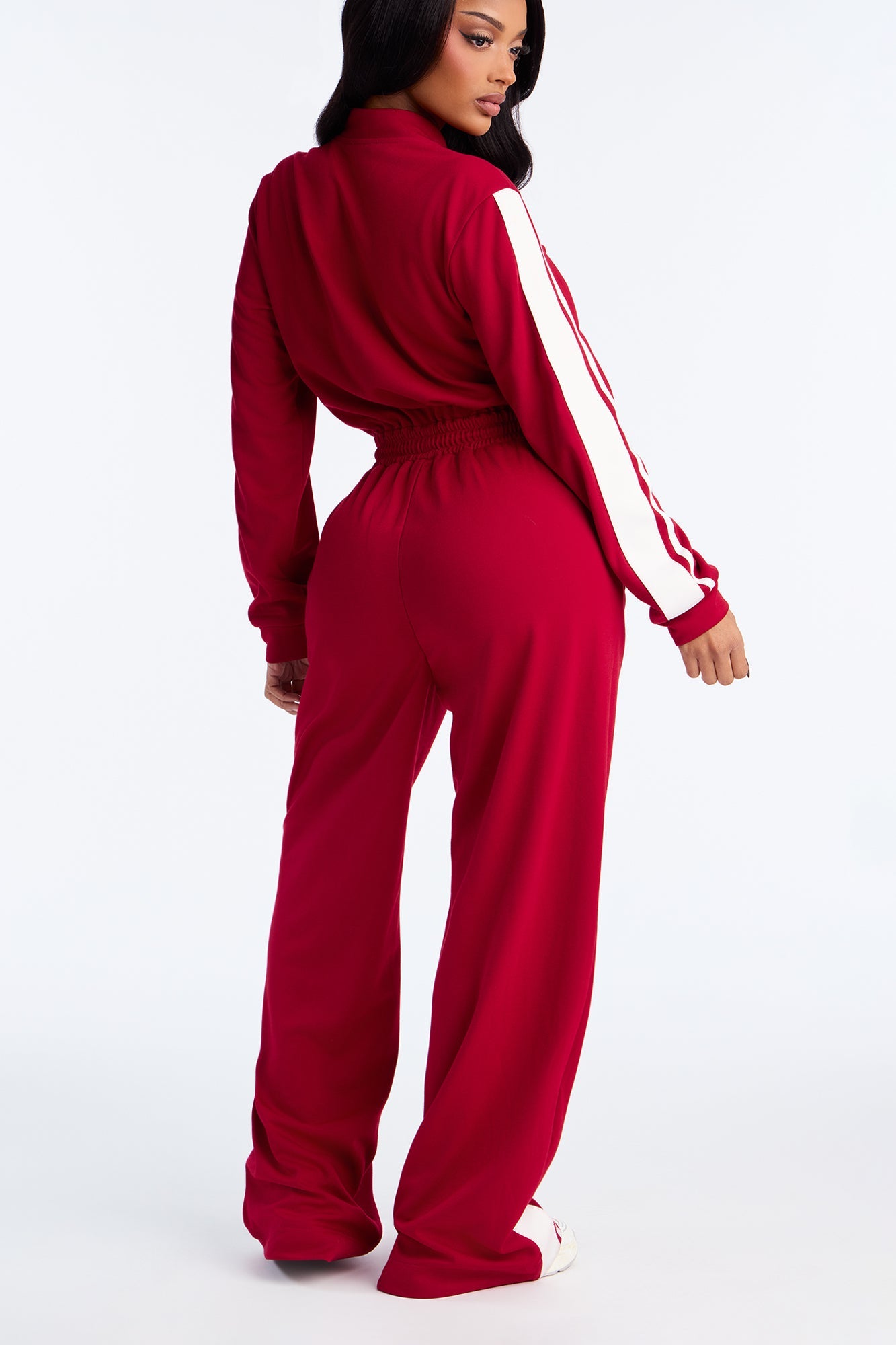Sporty Vibe Long Sleeve Jumpsuit - Red
