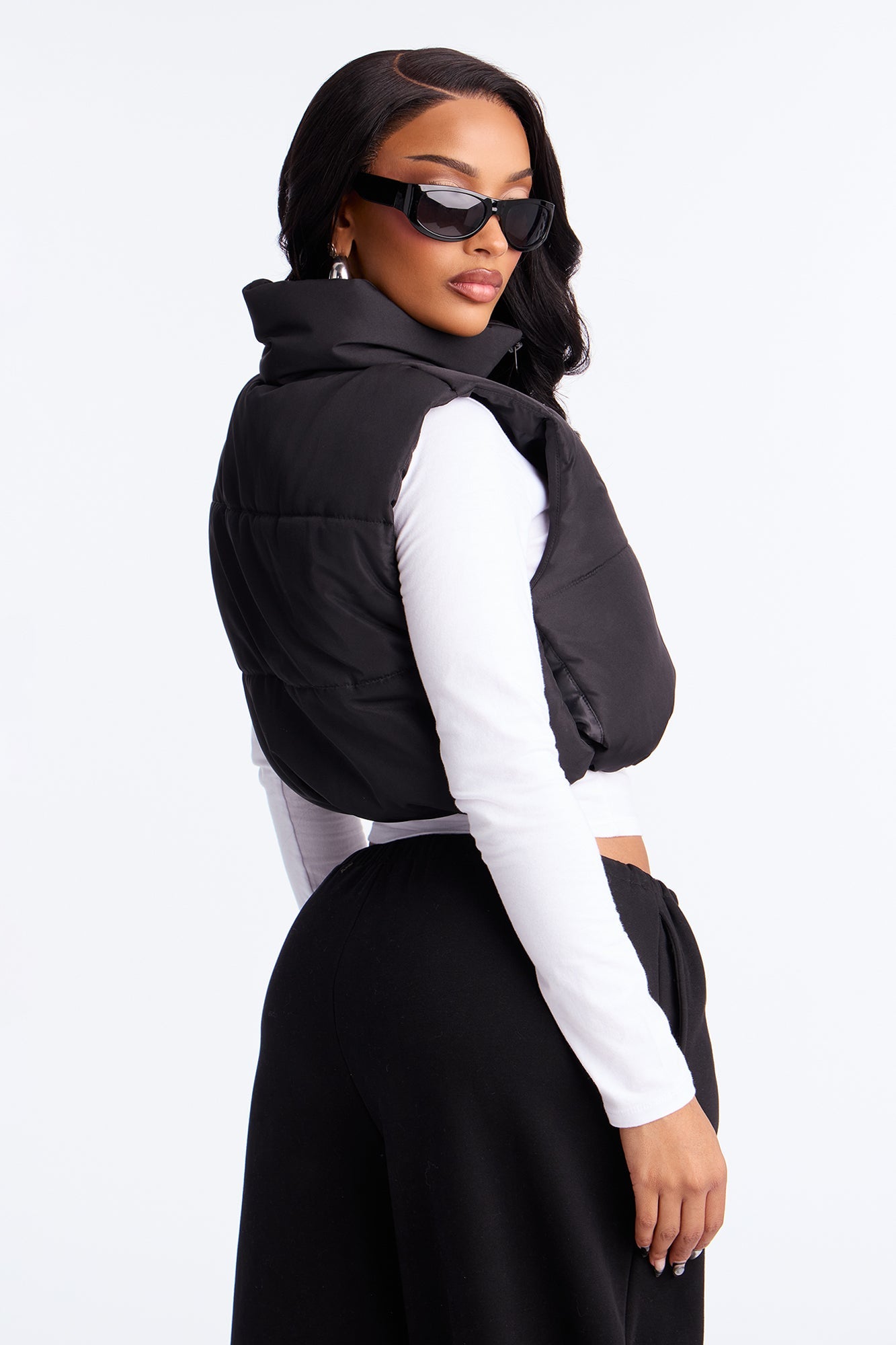 Harmony Cropped Puffer Vest - Black