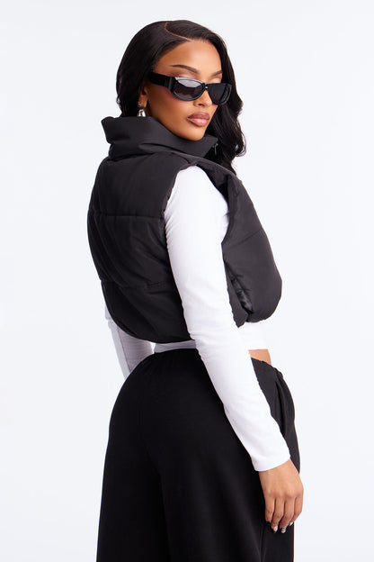 Harmony Cropped Puffer Vest - Black