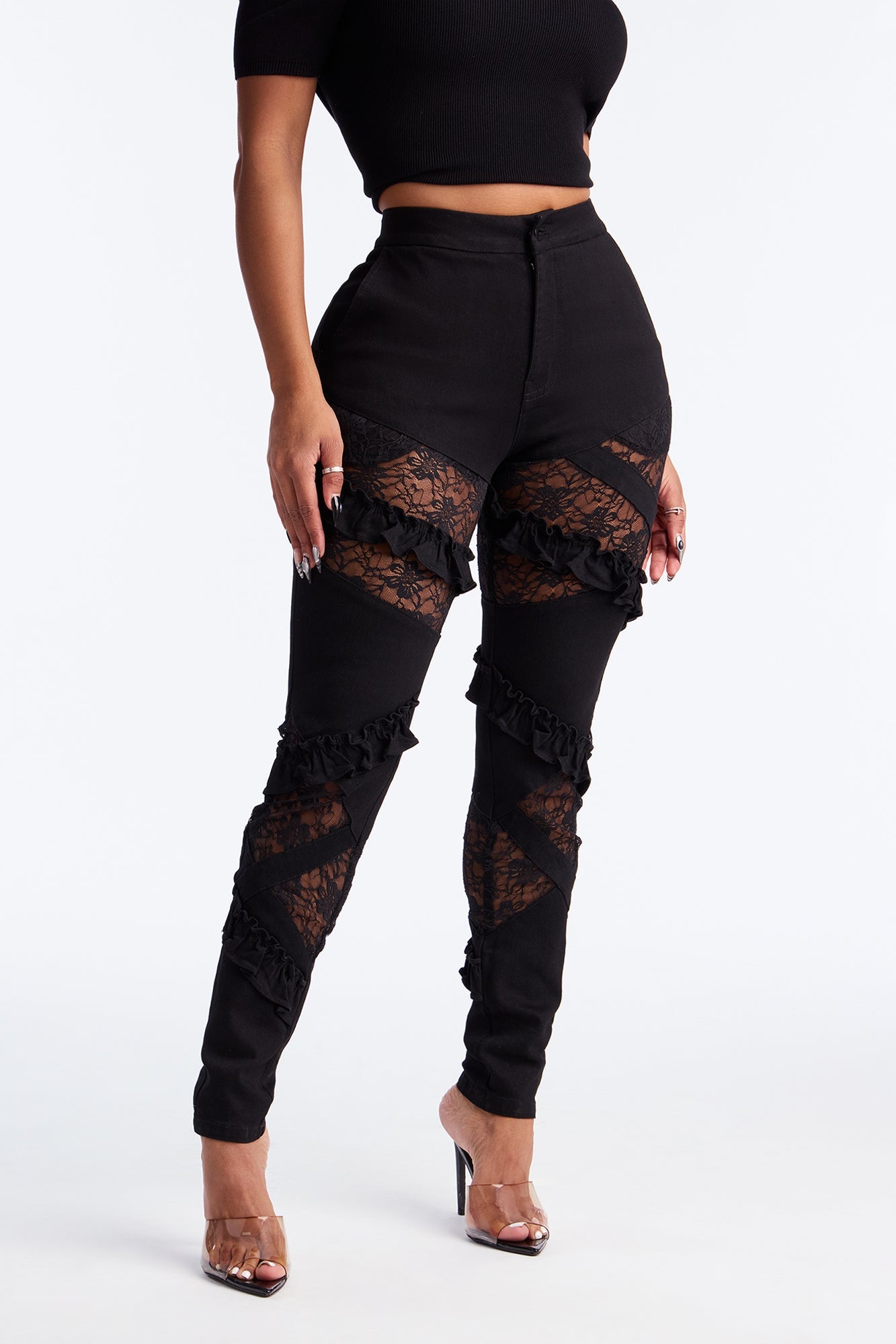 Dreamcatcher Lace Skinny Jeans - Black