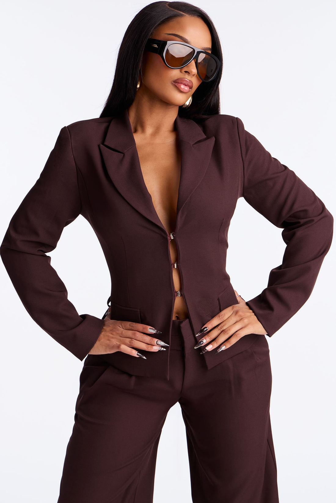 Power Pose Lace Up Fitted Blazer - Wine