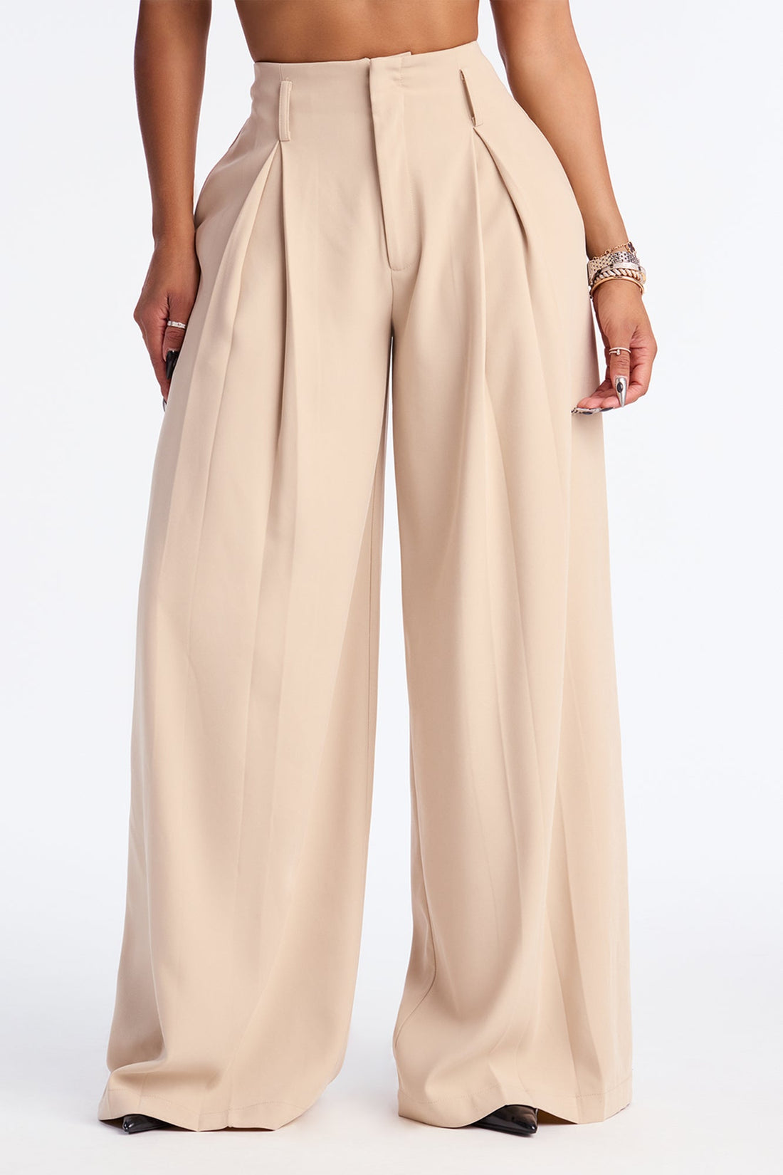 End Of Time Wide Leg Belted Trousers 33″ - Stone