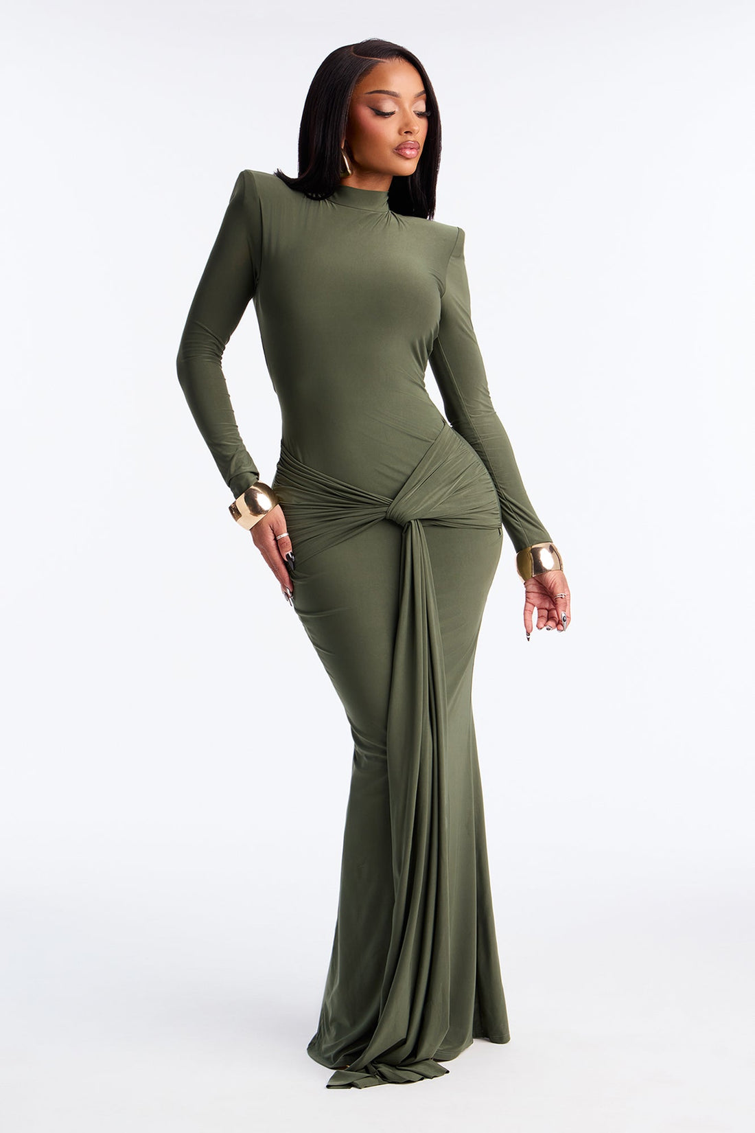 All Glammed Up Draped Maxi Dress - Olive