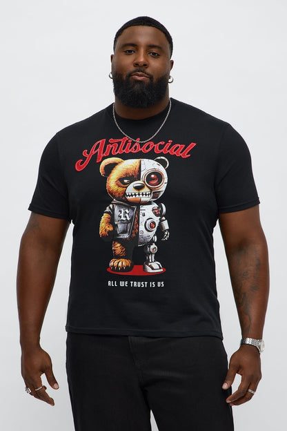 Antisocial Cyborg Bear Short Sleeve Tee - Black