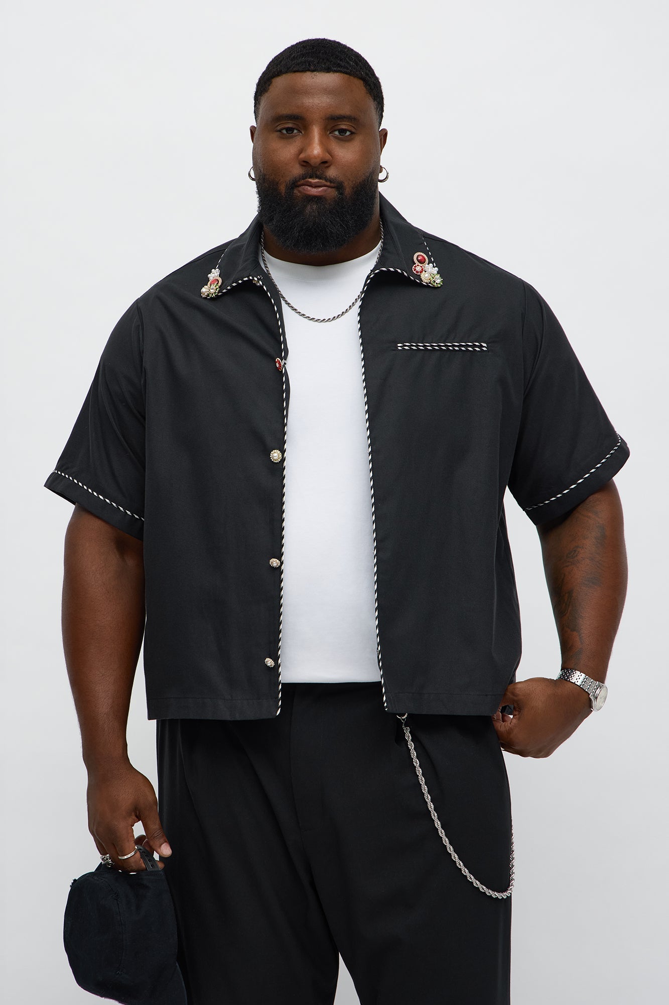 Threaded Gems Button Up Shirt - Black