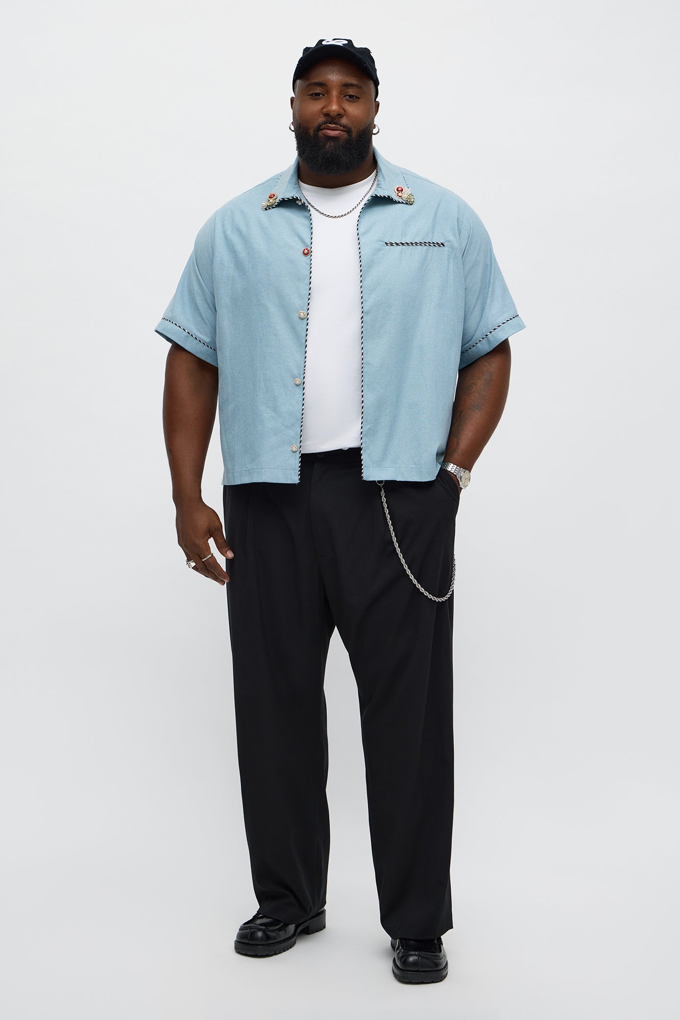 Threaded Gems Button Up Shirt - Light Blue