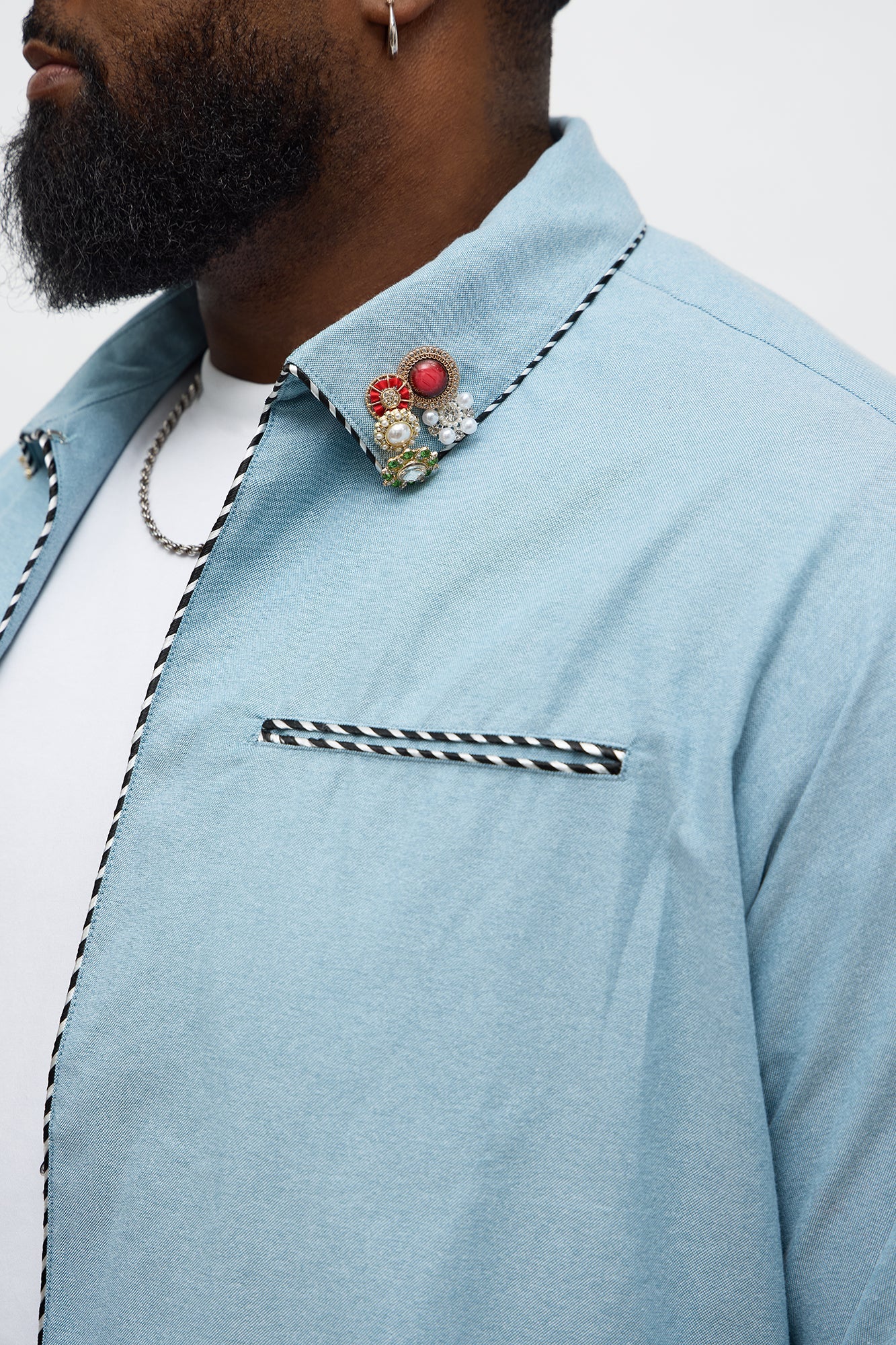 Threaded Gems Button Up Shirt - Light Blue