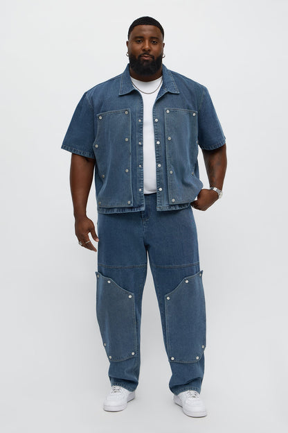 Straight Utility Snap Panel Jean - Dark Wash