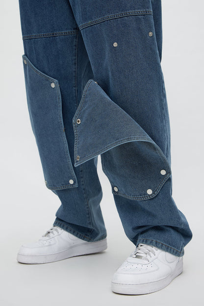 Straight Utility Snap Panel Jean - Dark Wash