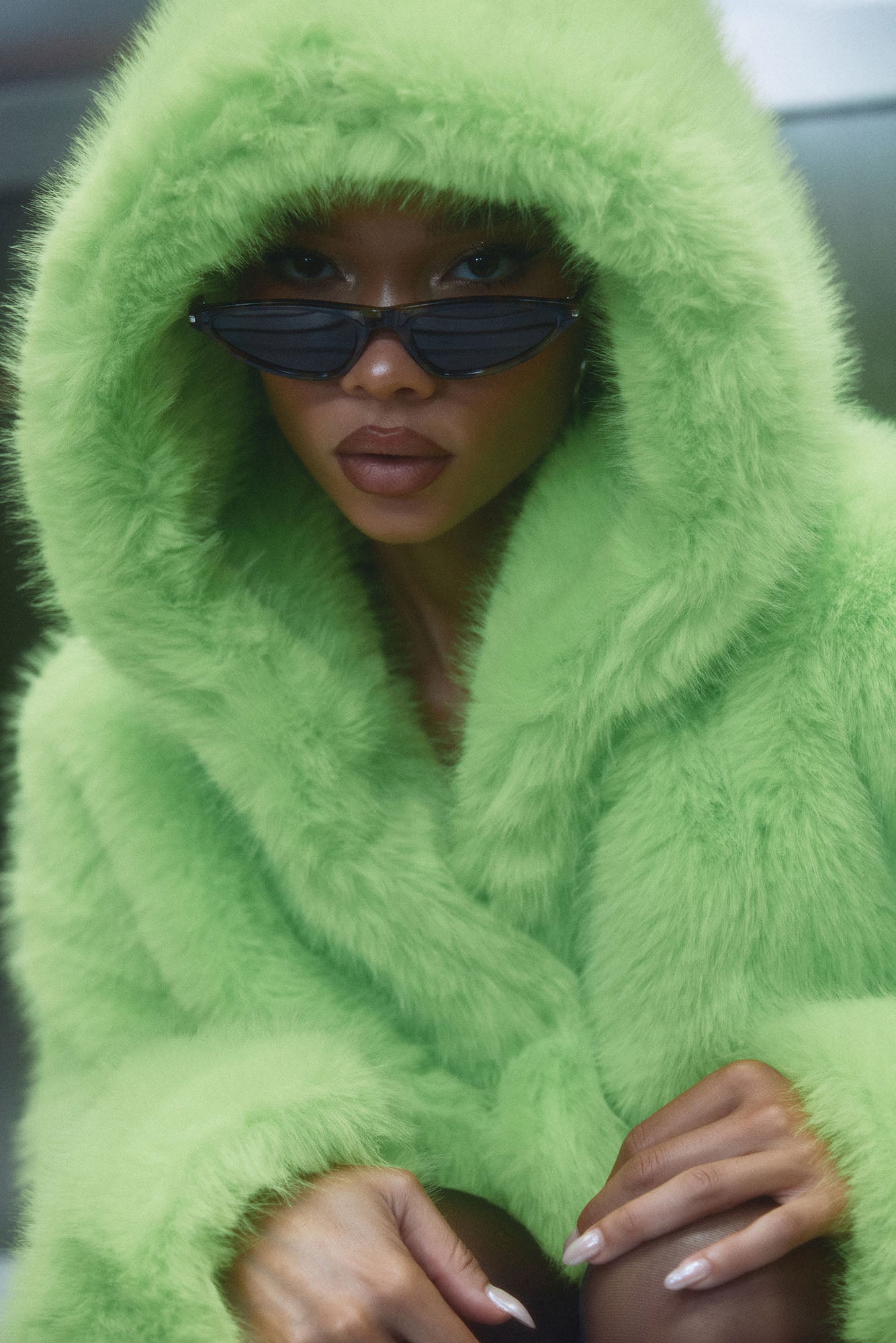 All You Need Cropped Faux Fur Coat - Lime