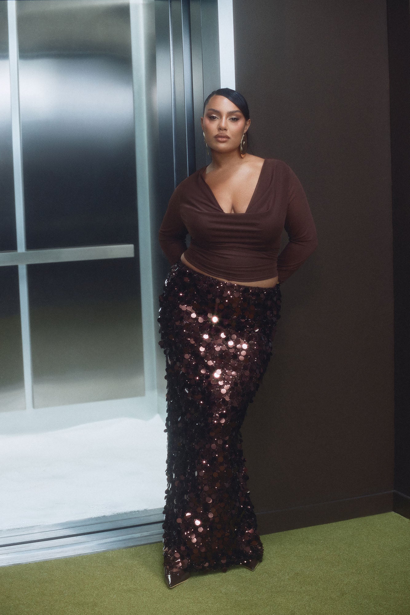 Sundown Soiree Sequin Maxi Skirt Set - Chocolate