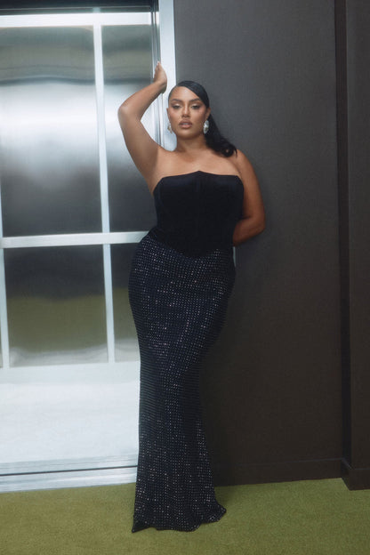 Keep Guessing Velvet Corset Maxi Gown - Black