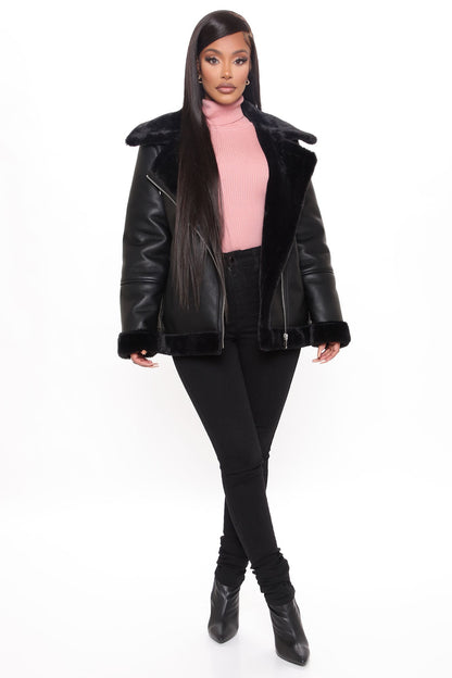 Chic Bad Ass Faux Leather Jacket - Black