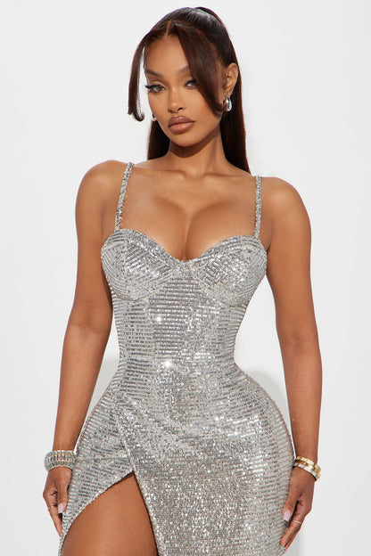 Maria Embellished Sequin Gown - Silver