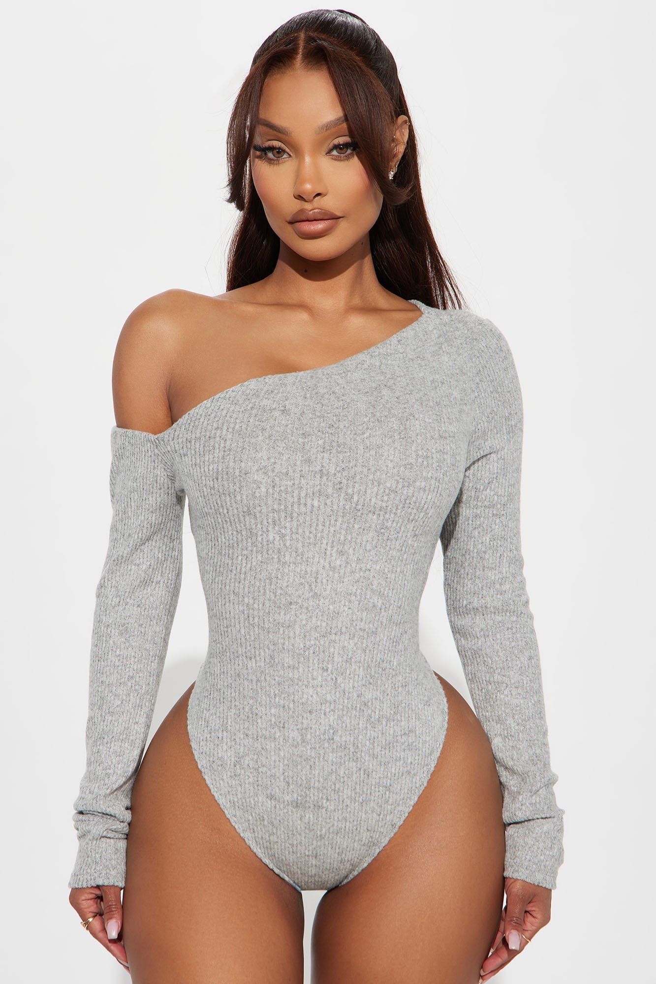 Naomi Ribbed Bodysuit - Heather Grey