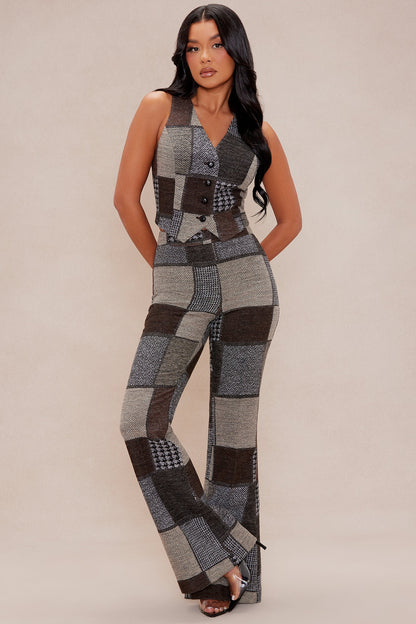 Harriet Patched Flare Pant - Brown/combo