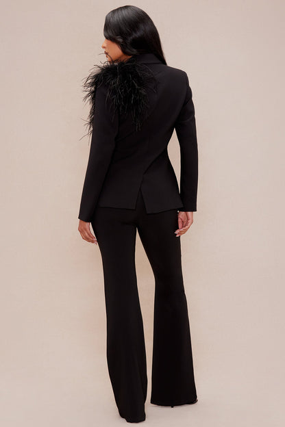 Diana Feather Blazer Suit Set - Black