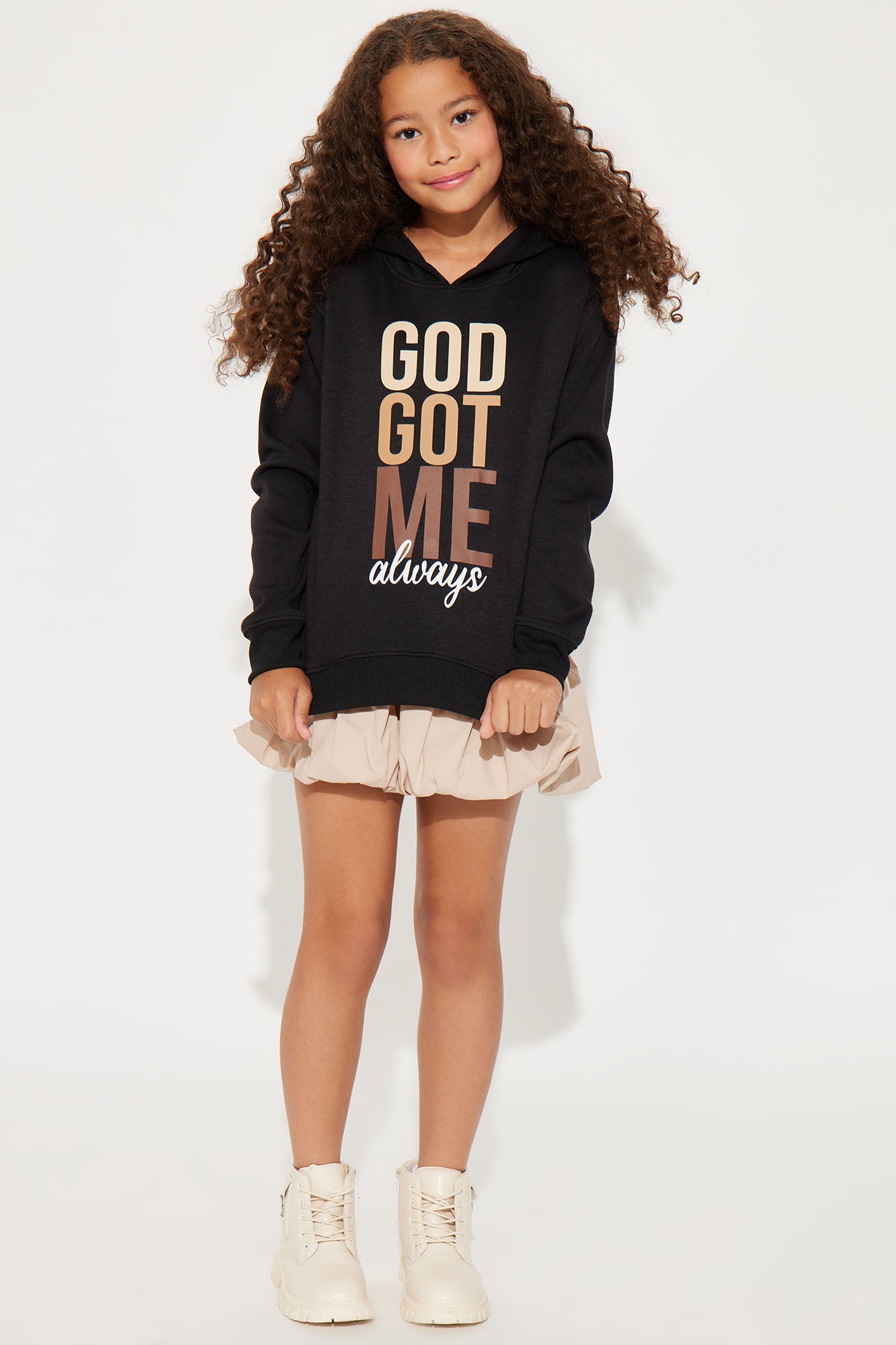 Mini God Got Me Fleece Hoodie - Black