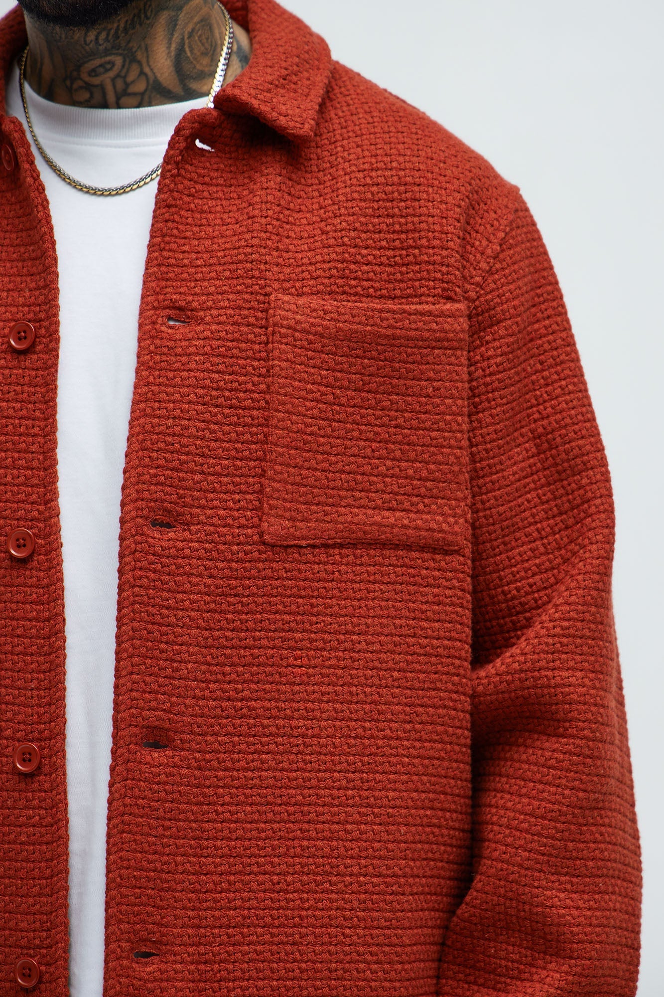Linden Textured Button Up Shirt - Rust