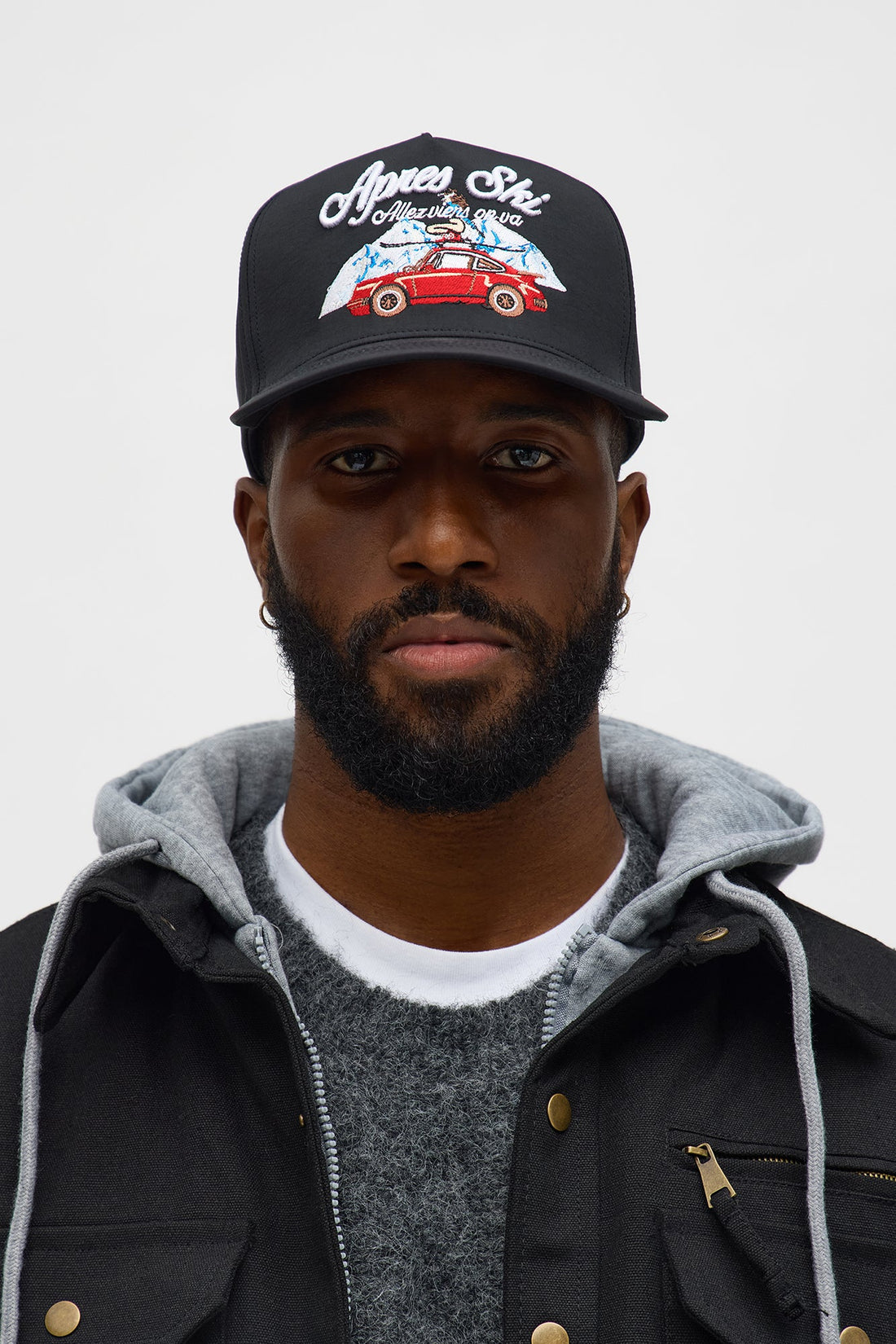 Apres Ski Nylon Structured Snapback Hat - Black