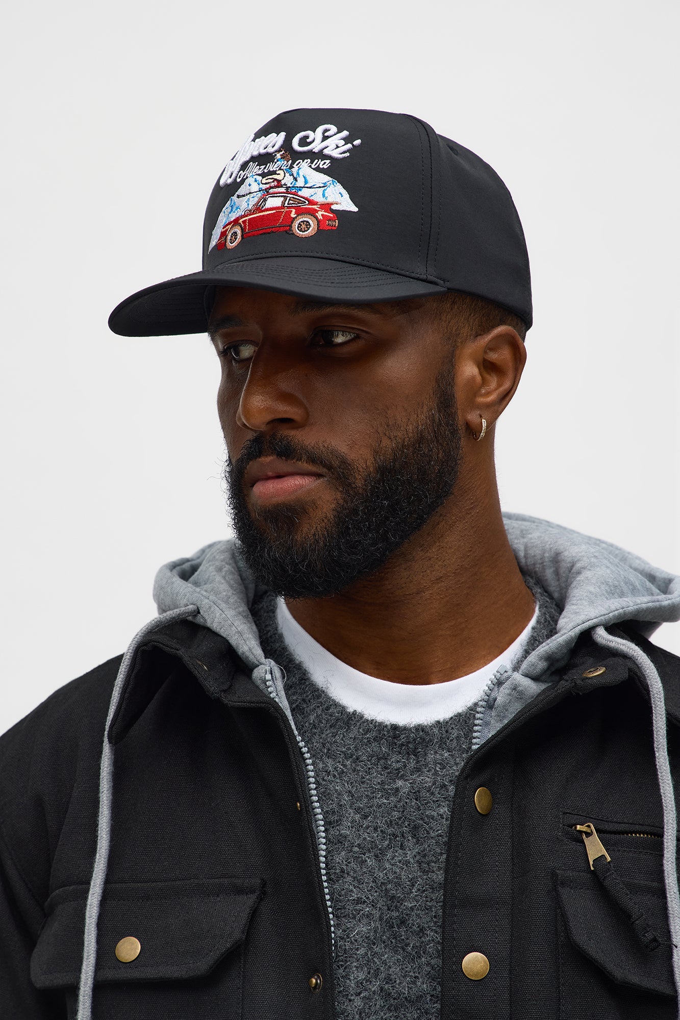 Apres Ski Nylon Structured Snapback Hat - Black