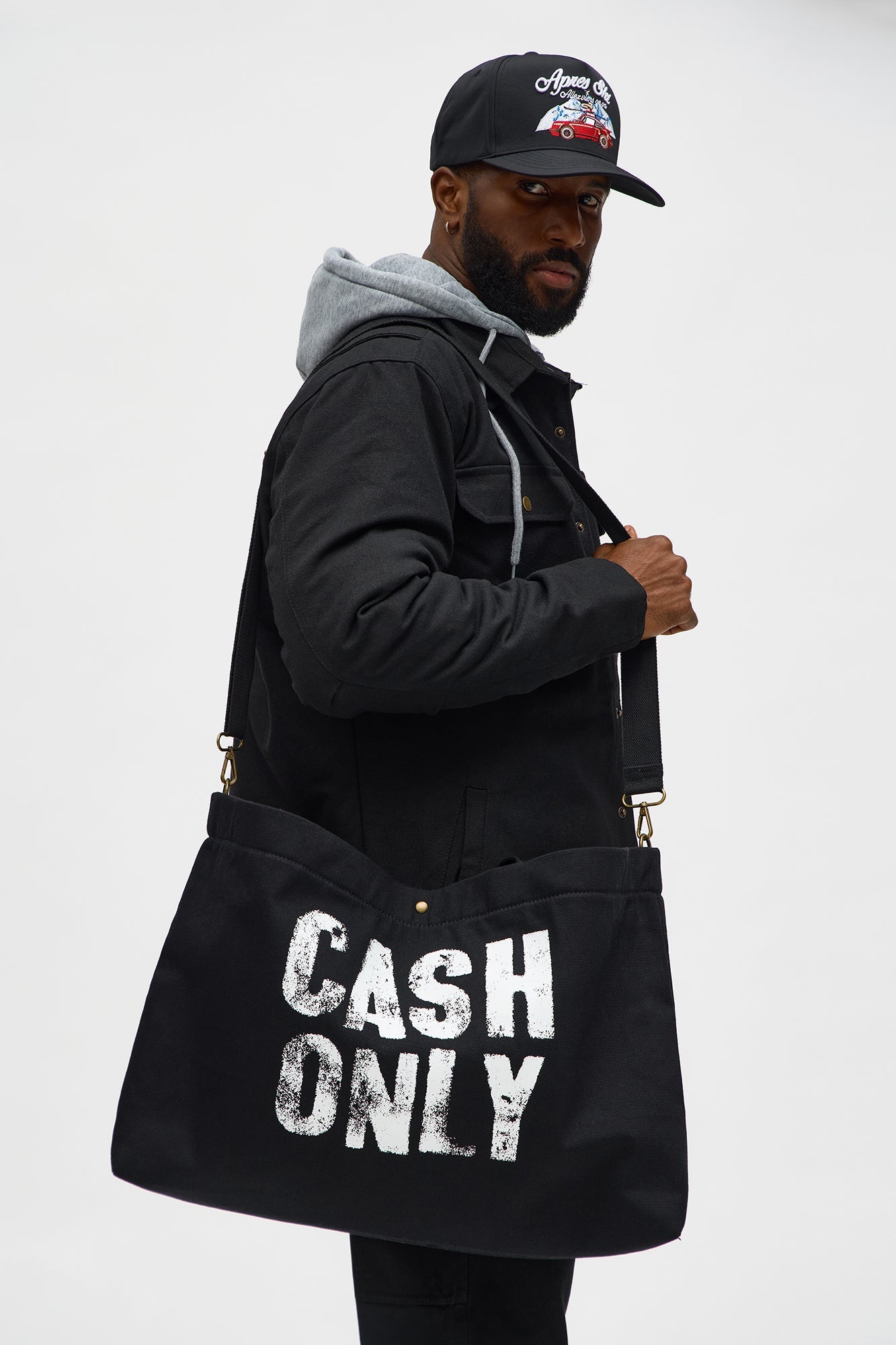 Cash Only Canvas Messenger Bag - Black