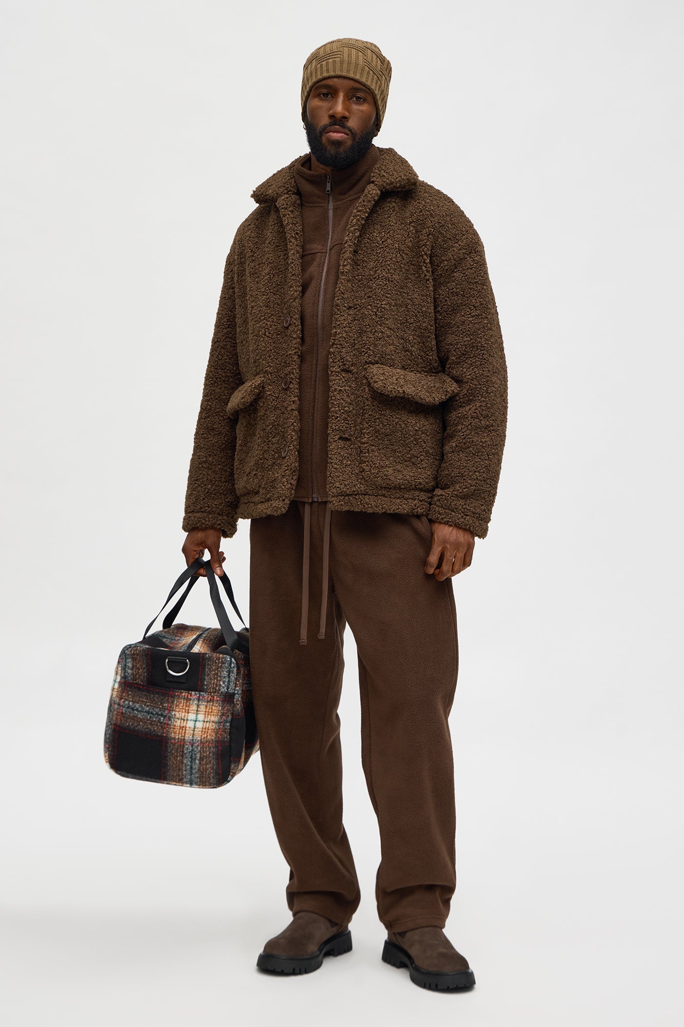 Relaxed Elevated Textured Sherpa Coat - Brown