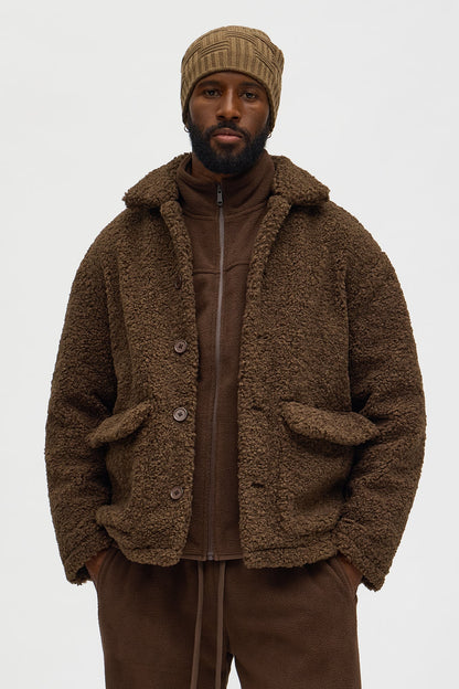 Relaxed Elevated Textured Sherpa Coat - Brown