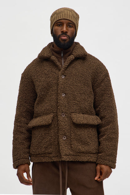Relaxed Elevated Textured Sherpa Coat - Brown