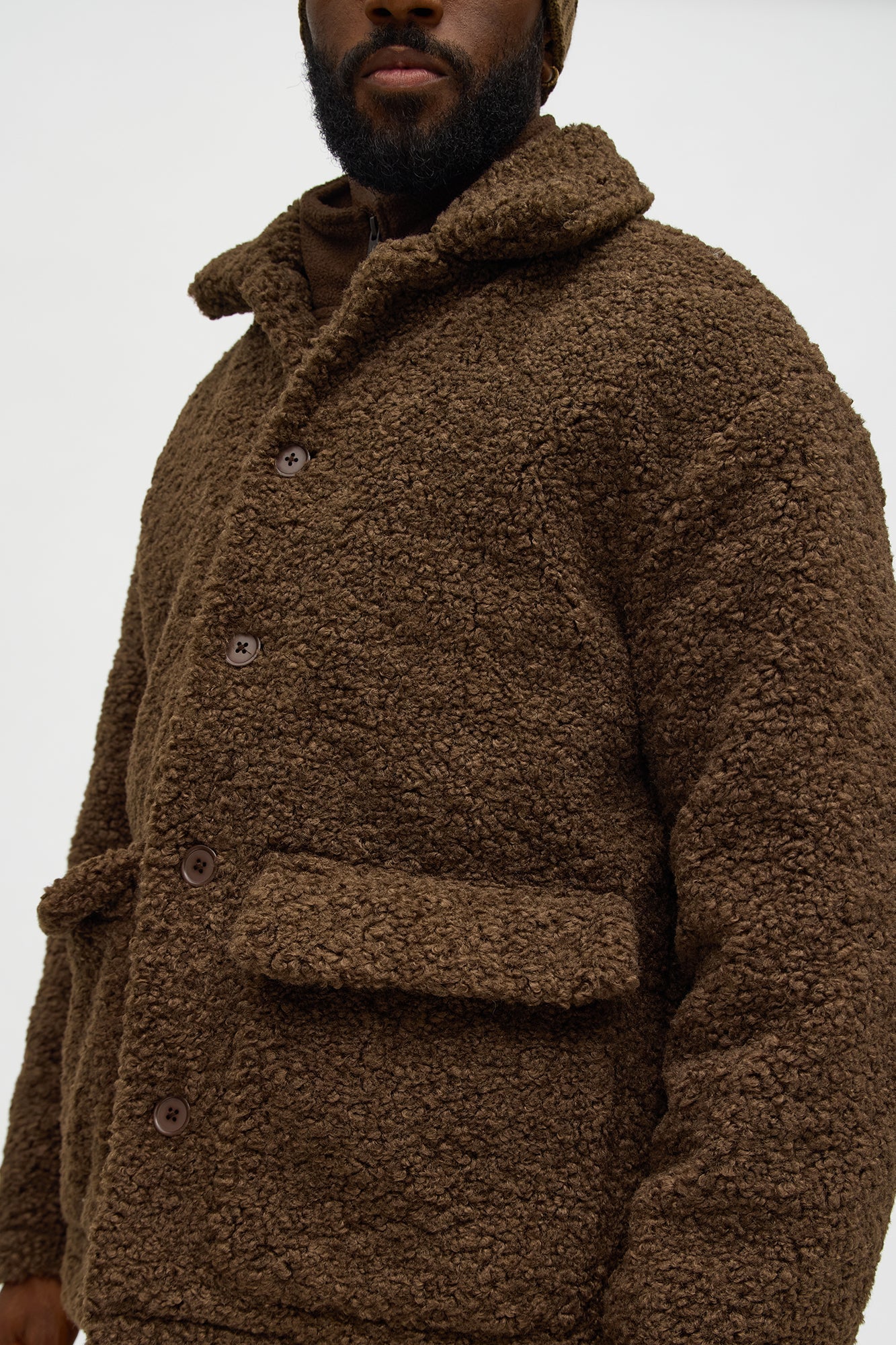 Relaxed Elevated Textured Sherpa Coat - Brown