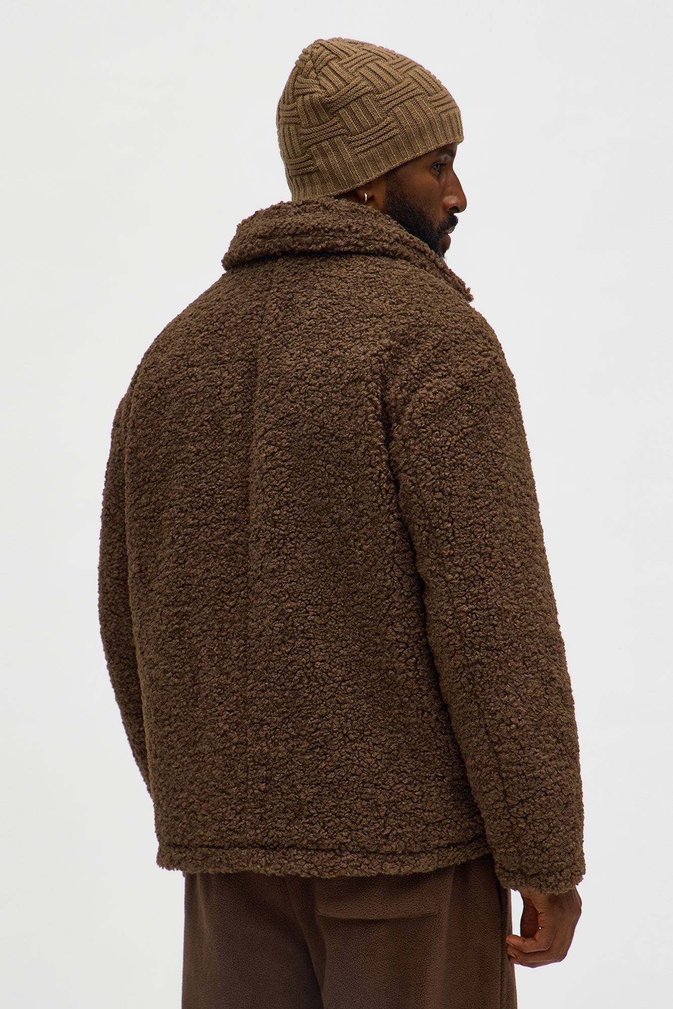 Relaxed Elevated Textured Sherpa Coat - Brown