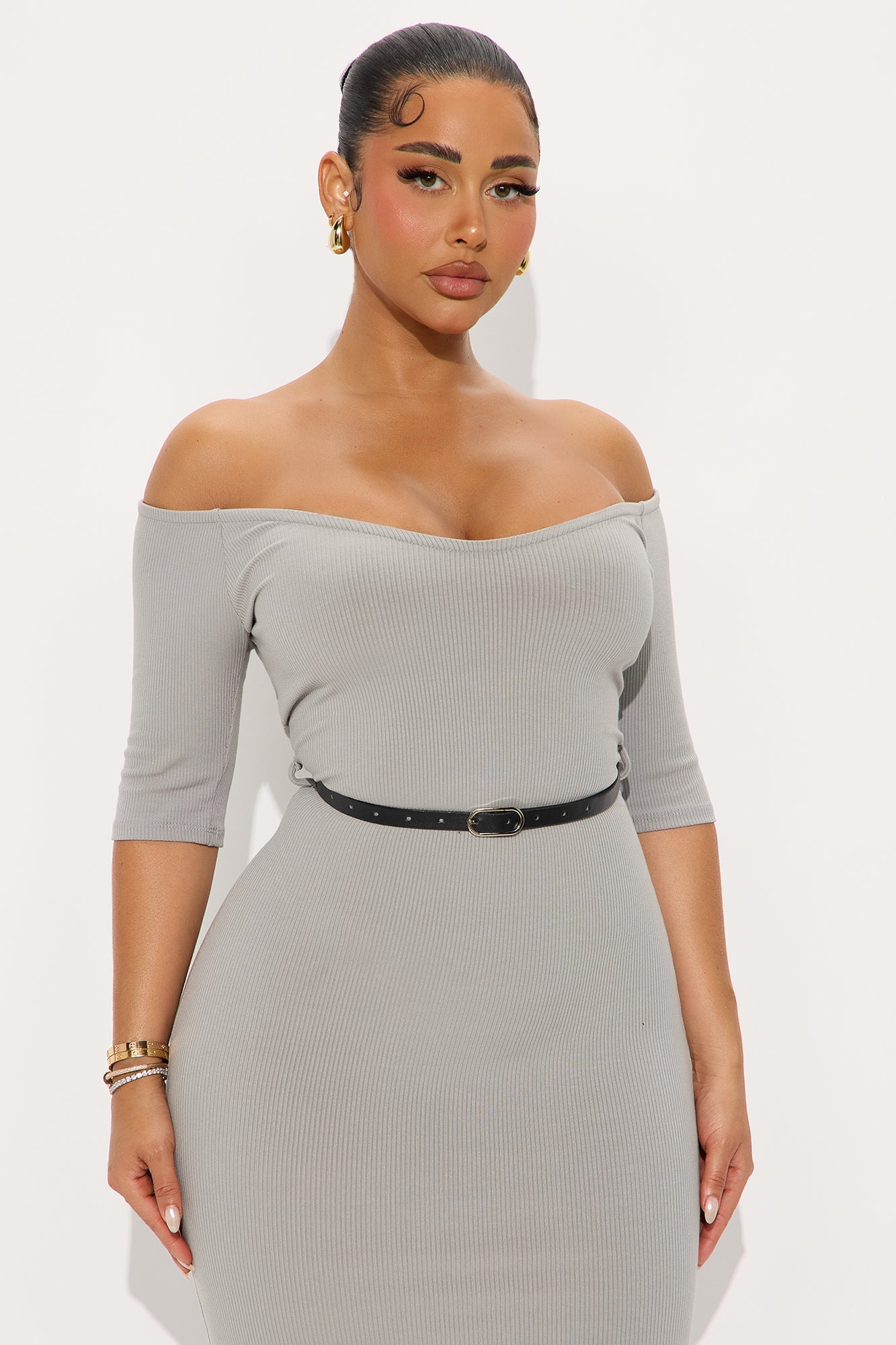 Channing Snatched Belted Maxi Dress - Grey