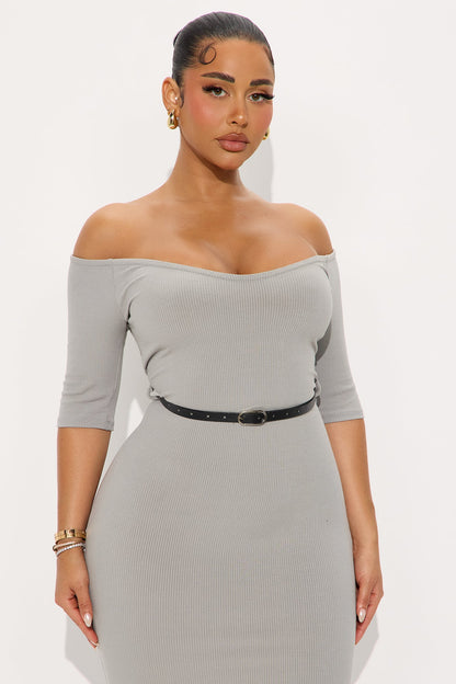 Channing Snatched Belted Maxi Dress - Grey