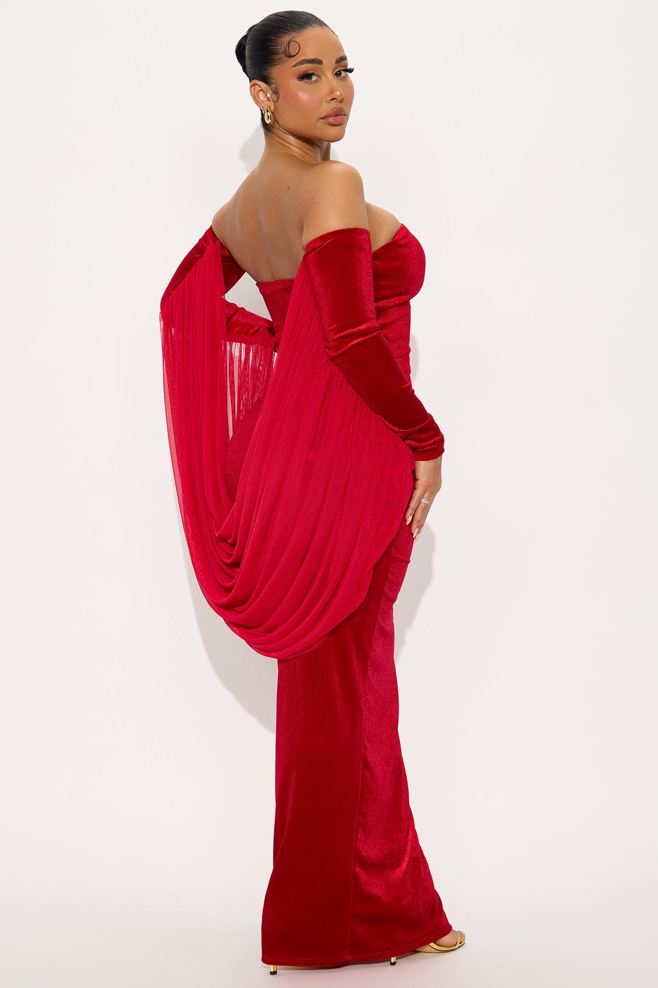 Whimsical Drape Velvet Gown - Red