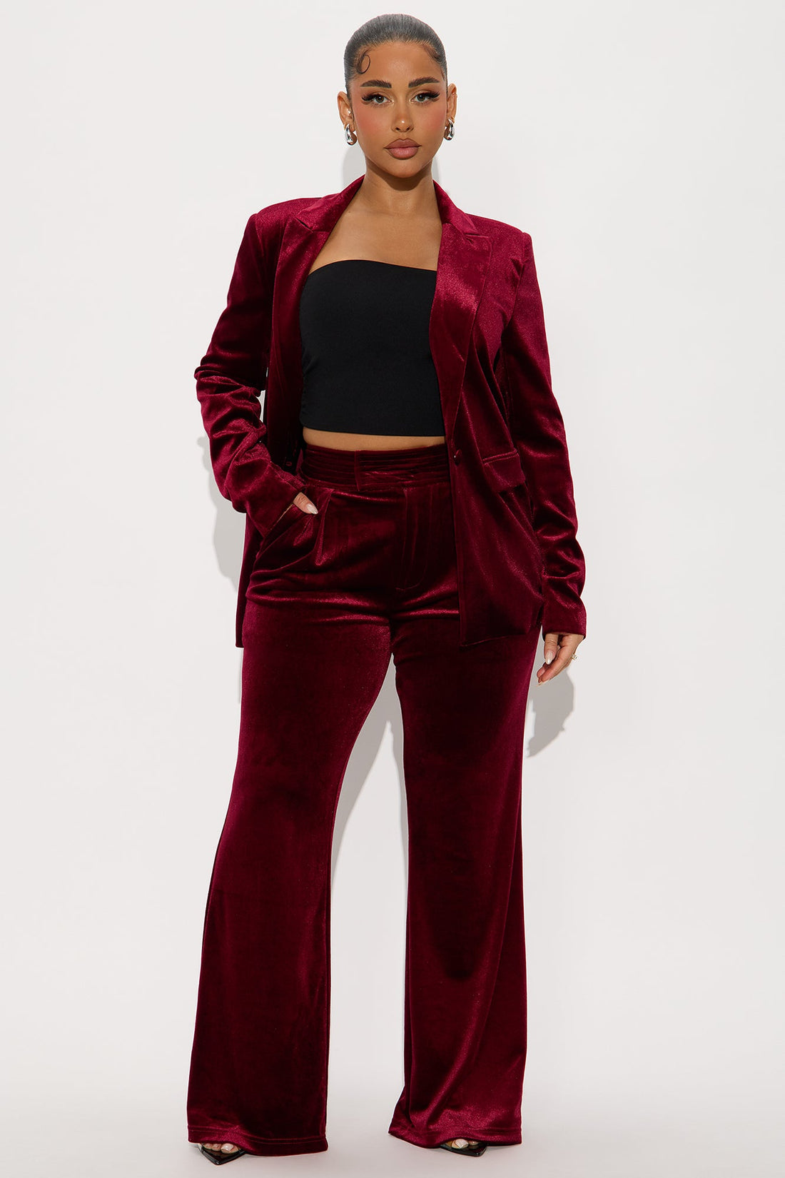 Sugar And Spice Wide Leg Velvet Trouser 31″ - Wine