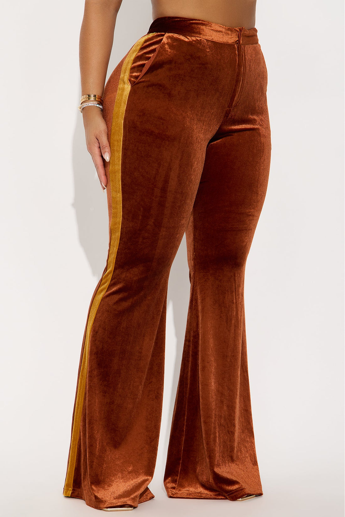 Nathalie Velvet Flare Leg Pant 33 - Brown/combo