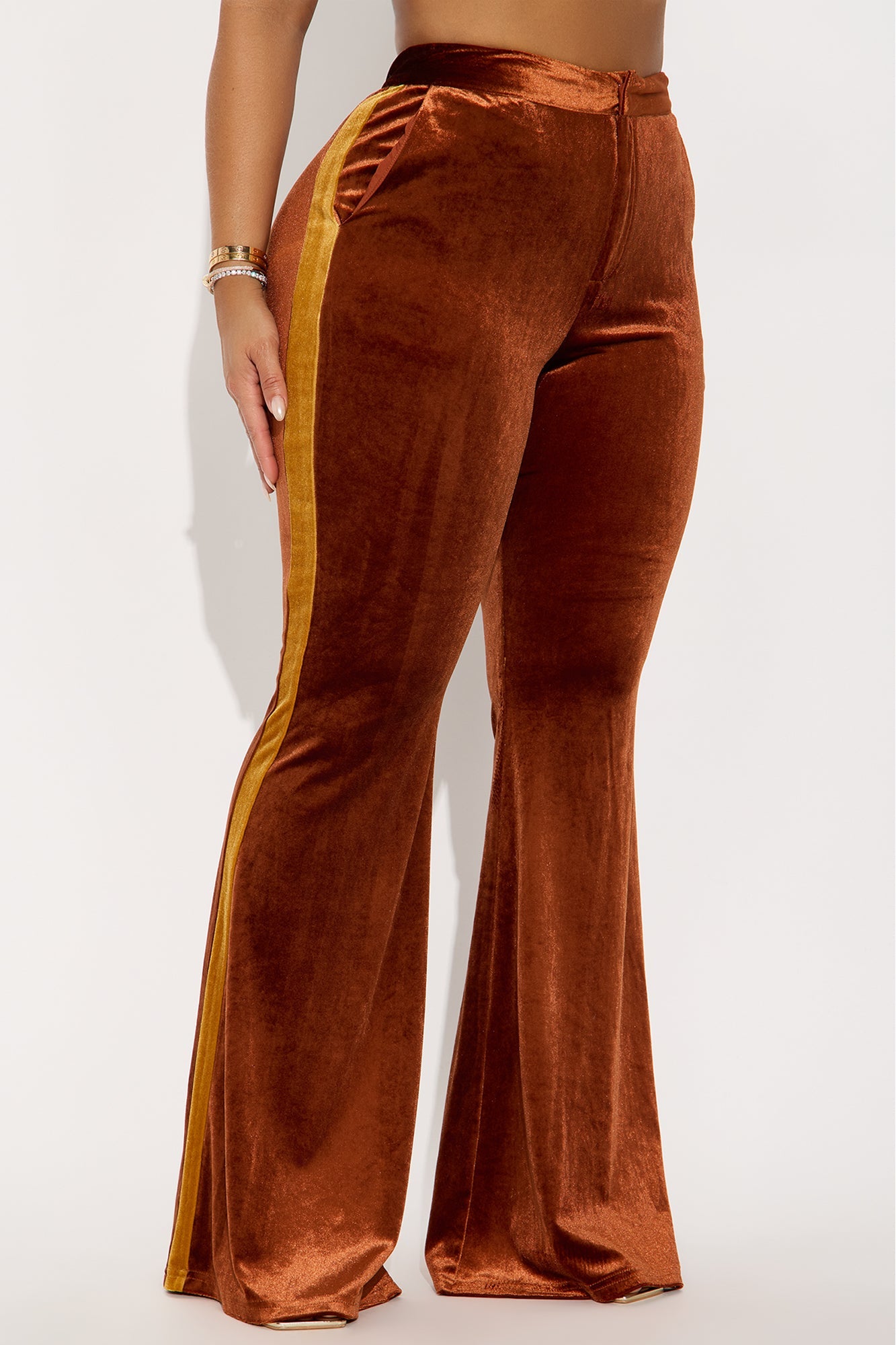 Nathalie Velvet Flare Leg Pant 33 - Brown/combo