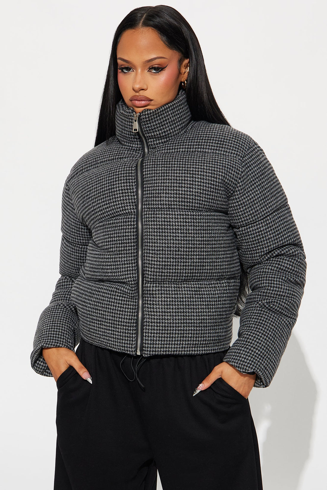 Brixley Glenn Plaid Puffer Jacket - Grey