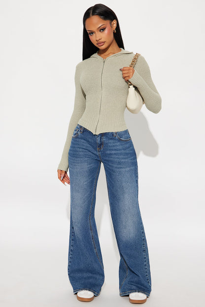 Pillow Talk Zip Front Ribbed Cardigan Sweater - Sage