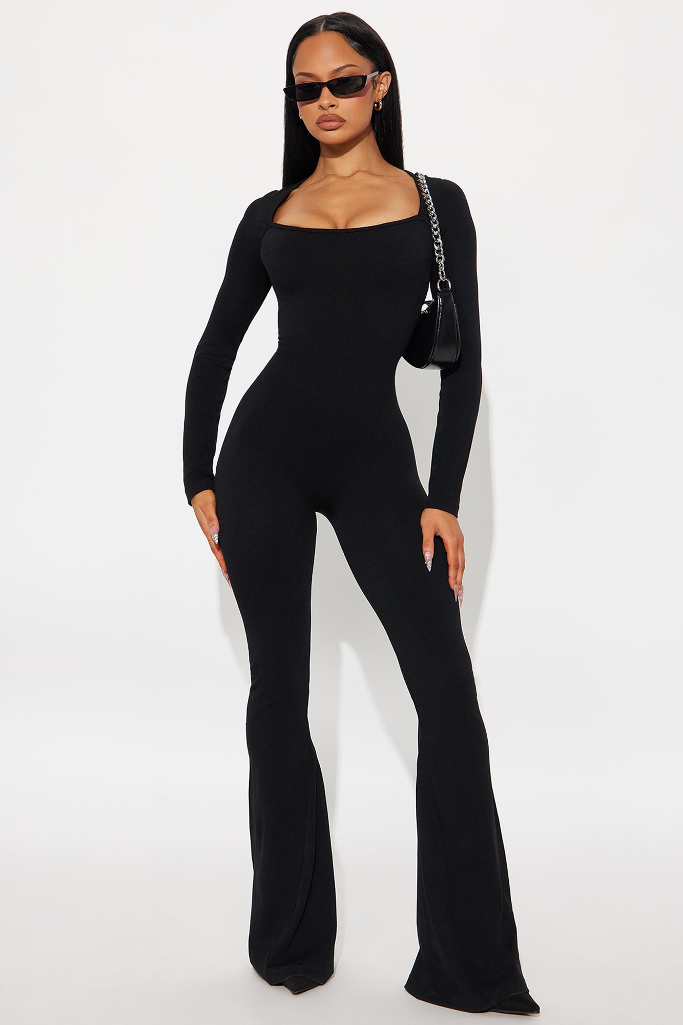 Come With Me Seamless Flare Jumpsuit - Black