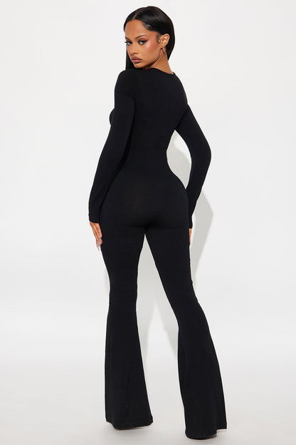 Come With Me Seamless Flare Jumpsuit - Black