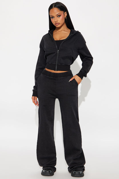 On The Move Washed Denim Pant Set - Black Wash