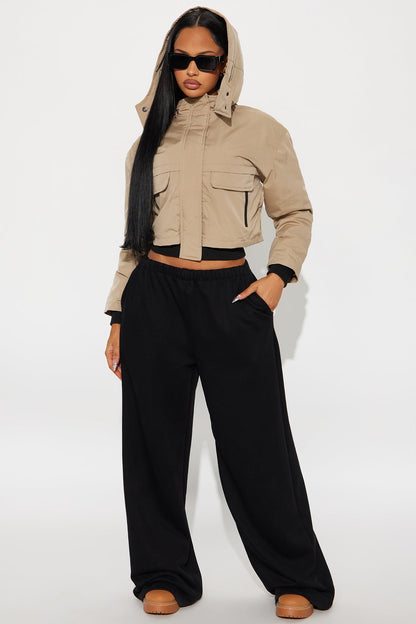 Chill Flex Hooded Nylon Puffer Jacket - Taupe